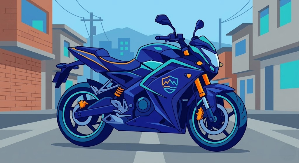 Ilustración de una moto con símbolo de protección representando el seguro de moto en Colombia